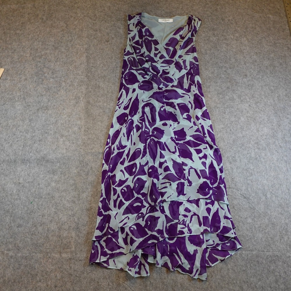 LK Bennett Dress Womens XS/S Purple Silk Abstract Floral Asymmetrical Sleeveless
